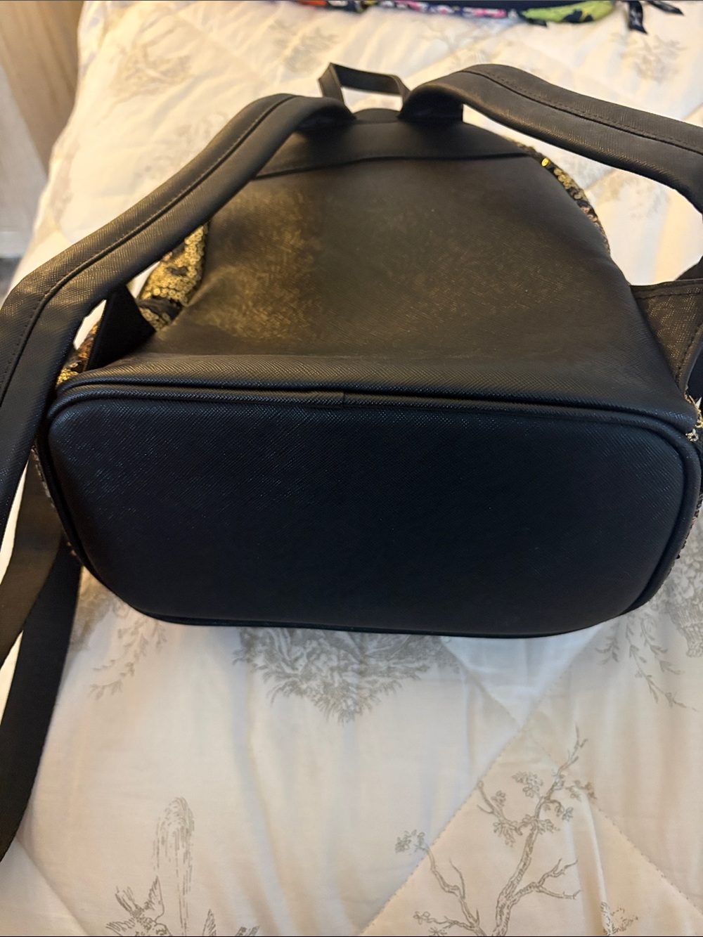 Loungefly Black & Gold Sequin Leopard Mini Backpack with Bow - Picture 2 of 3